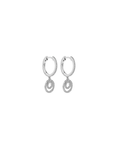 Michael Hill - Fine Double Circle Diamond Drop Huggie Earrings in Sterling Silver