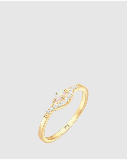 Elli Jewelry - Opal Engagement Ring in Gold-Plated 925 Silver