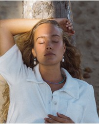 Ottoman Hands - Dawn Blue Chalcedony and Pearl Drop Huggie Earrings