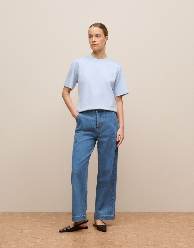 Trenery - Cotton Modal Interlock T-shirt in Soft Blue