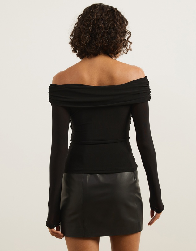 Atmos&Here - Ophelia Cross Off Shoulder Mesh Long Sleeve Top