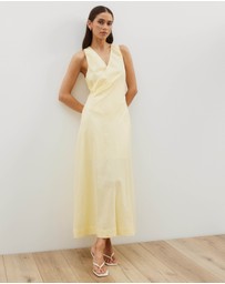 Atmos&Here - Stephanie Linen Blend Wrap Front Midi Dress