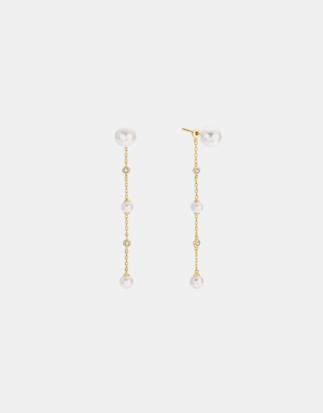 Ania Haie - Gold Cascade Shell Pearl Station Drop Stud Earrings