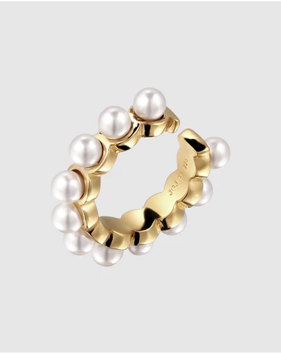Elli Jewelry - Earrings Single Earcuff Pearl 925 Sterling Silver Gold-Plated