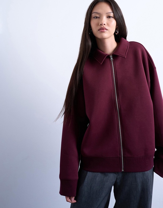 TOPSHOP - Oversized Scuba-Style Fabric Zip-Through Jacket