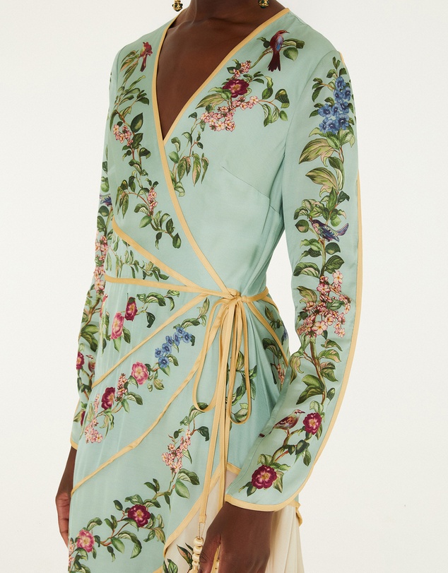 Farm Rio - Birds Tree Mix Maxi Long Sleeve Dress