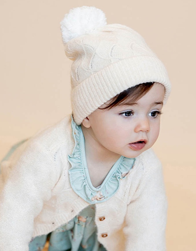 Bebe by Minihaha - Cream Pointelle Pom Pom Beanie - Babies-Kids
