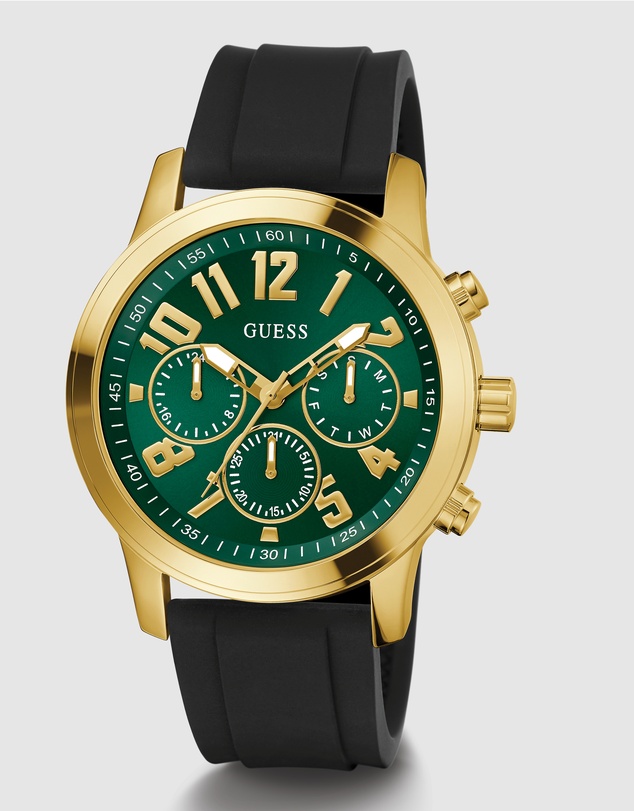 GUESS - Parker Gold 44mm Green Dial Black Silicone Strap