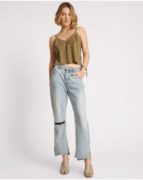 ONE TEASPOON - Fleetwood Zipped Hooligans Mid Waist Relaxed Cropped Jeans