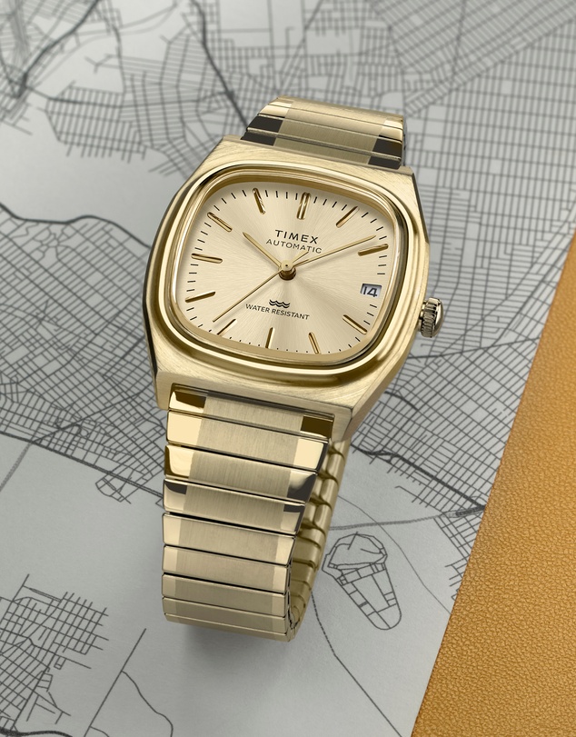 TIMEX - Timex® Automatic 1983 E-Line 34mm Gold Tone Expansion Band Watch
