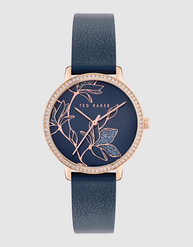 Ted Baker - Keythlin 36mm Rose Gold-ToneCase with Blue Dial and Leather Strap
