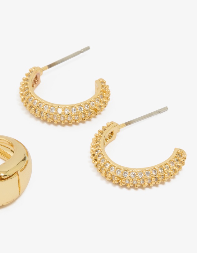 Lovisa - Gold Plated Brass Cubic Zirconia Huggie Earrings 3-Pack