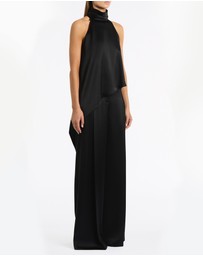 Carla Zampatti - Black Satin Acetate Draped Asymmetric Top