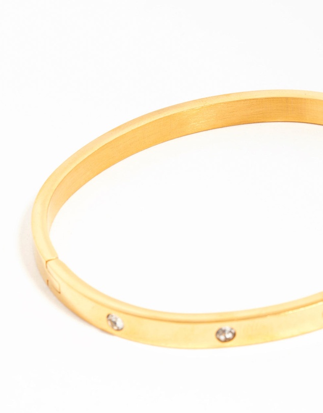 Lovisa - Waterproof Gold Plated Stainless Steel Diamante Hinged Bangle