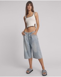 ONE TEASPOON - Beastie Low Waist Wide Leg Denim Jorts - Soft Blue