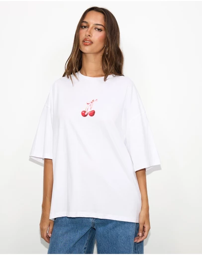 Dazie - Cherry Bow Oversized Graphic Tee