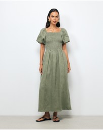 AERE - Olana Shirred Linen Midi Dress