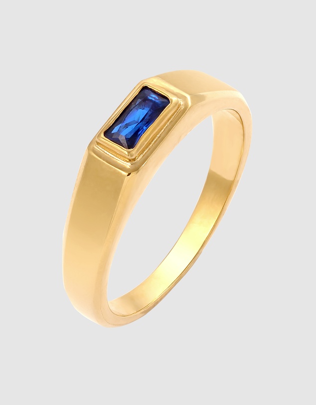Kuzzoi - ICONIC EXCLUSIVE - Slim Signet Ring with Sapphire in Gold-Plated 925 Sterling Silver