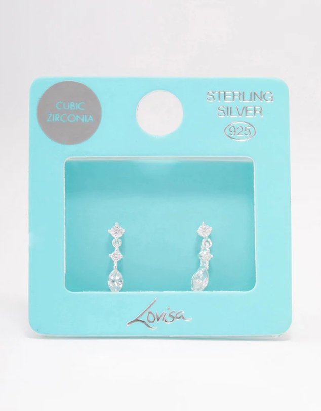 Lovisa - Sterling Silver Triangular Cubic Zirconia Marquise Drop Earrings