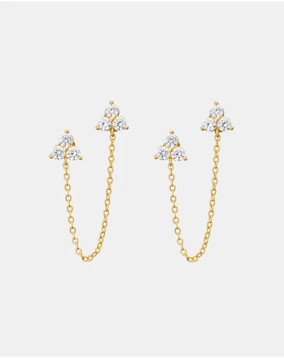 Zoe Olivia - 14K Gold Vermeil Elevate Tri Cubic Zirconia Chain Drop Studs