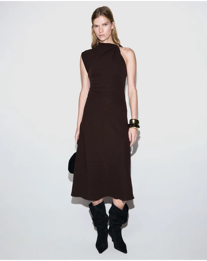 M.N.G - Dress With Asymmetrical Neck And Metallic Detail