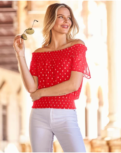 Sosandar - Lurex Spot Bardot Top