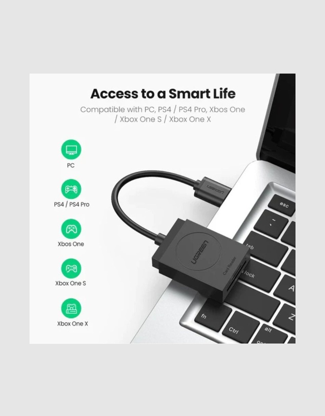 Ugreen - UGreen 2-In-1 USB 3.0 A Card Reader Black
