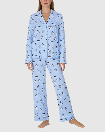 Kate Spade - Printed Jersey Button Up Long Sleeve Long Pyjama Set