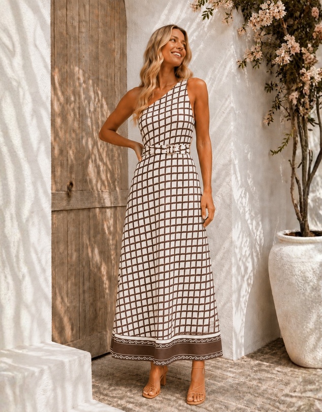 Esther & Co - Fraiche Dress - Cocoa Check