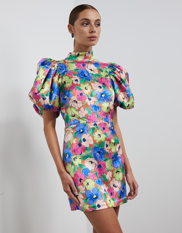 ROTATE - Silky Woven Puff-Sleeve Dress