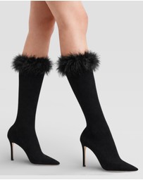 High Heel Jungle - Frou-Frou Faux Fur Trim Combed Cotton Socks