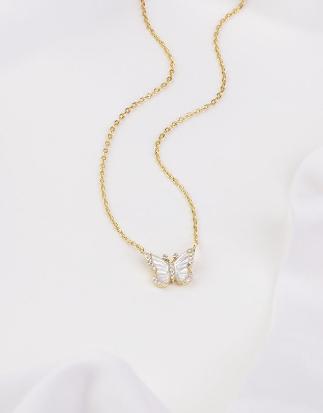 Wanderlust + Co - Butterfly Pearl & Gold Necklace