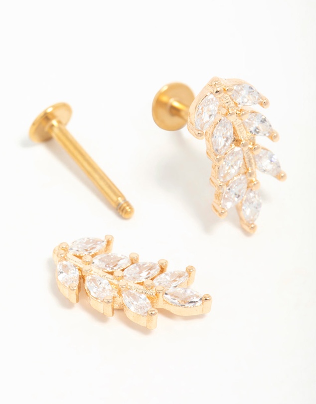 Lovisa - Gold Plated Surgical Steel Cubic Zirconia Leaf Flat Back Earrings