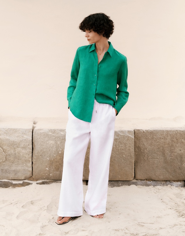 Trenery - Linen Drawcord Wide Leg Pant in White