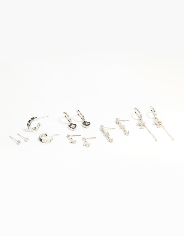 Lovisa - Silver Cross & Heart Stud & Huggie Earring Pack