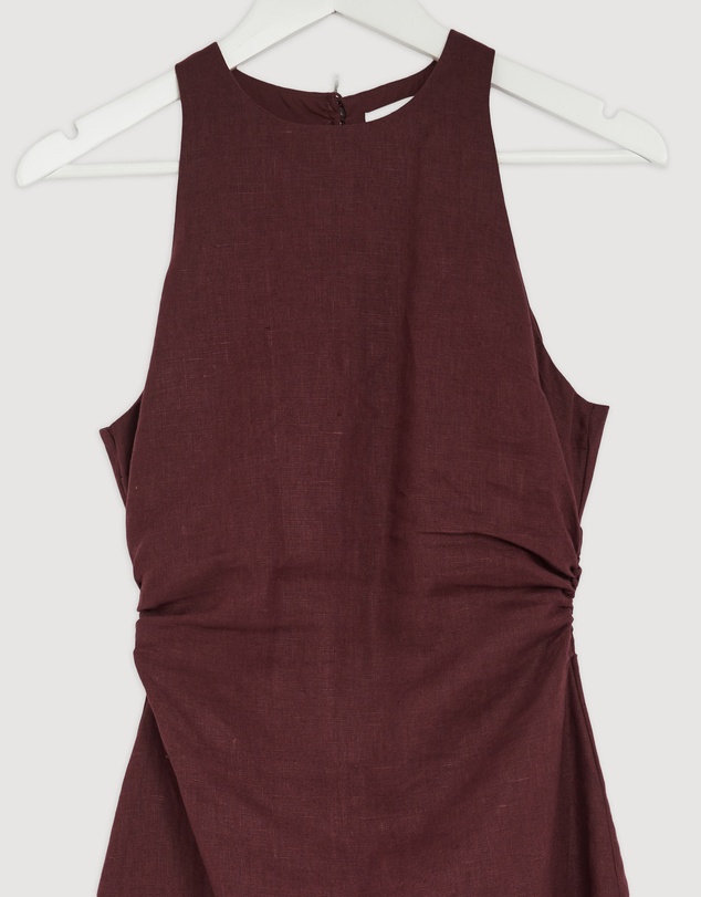 Revibe - Repaired AERE Elow Ruched Linen Midi Dress - AU 8