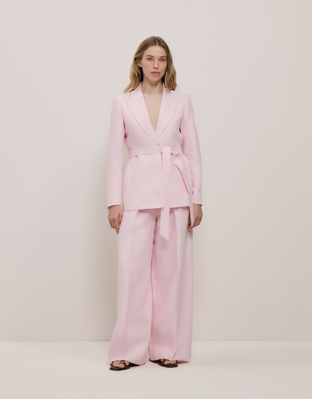 Trenery - Linen Herringbone Belted Jacket in Blossom Pink