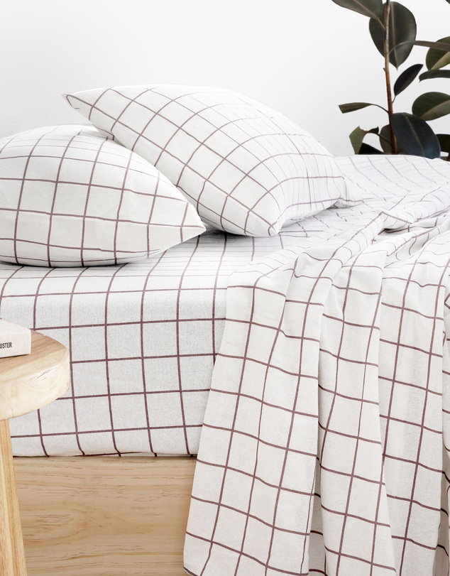Bambury - Grid Boysenberry Flannelette Sheet Set Split King