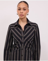 Calli - Mira Midi Stripe Ruched Waist Shirt Dress