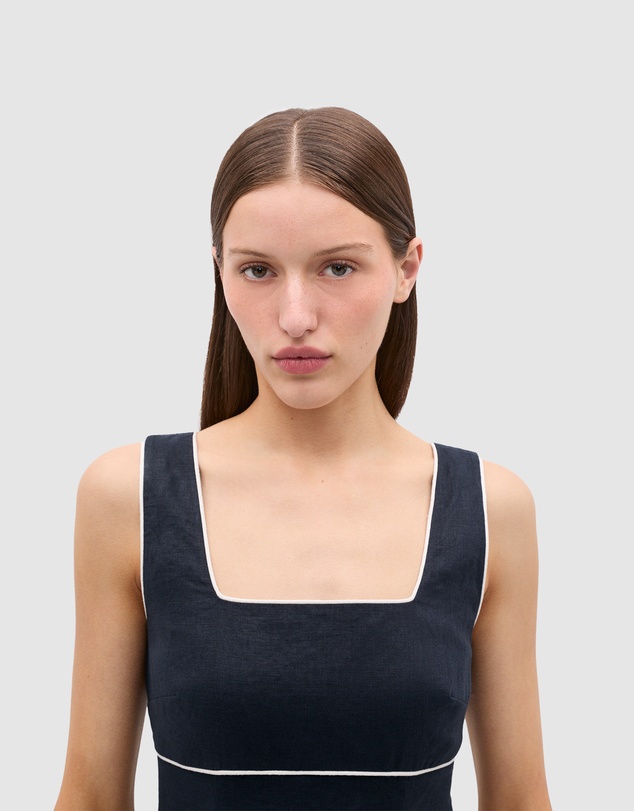 Seed Heritage - Linen Contrast Piping Midi Dress