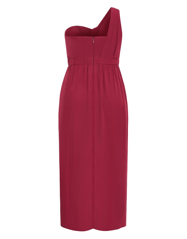 City Chic - Plus size Allure One Shoulder Maxi Dress - currant