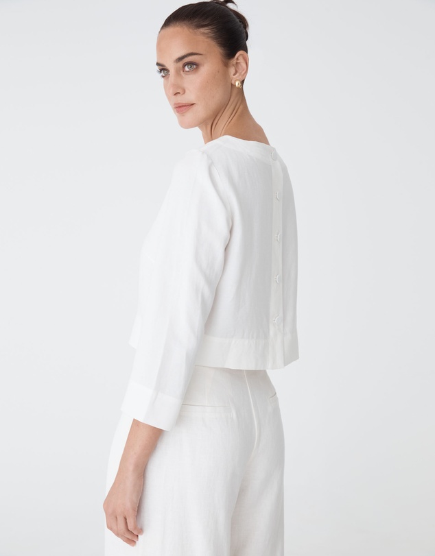 Forcast - Emma Button Back Linen Top