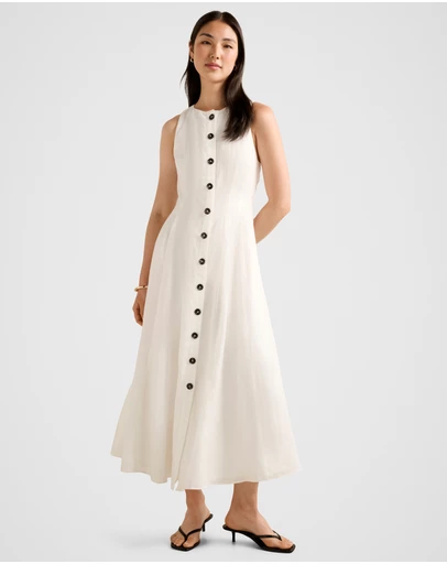 Forever New - Pia Button Front Linen Midi Dress