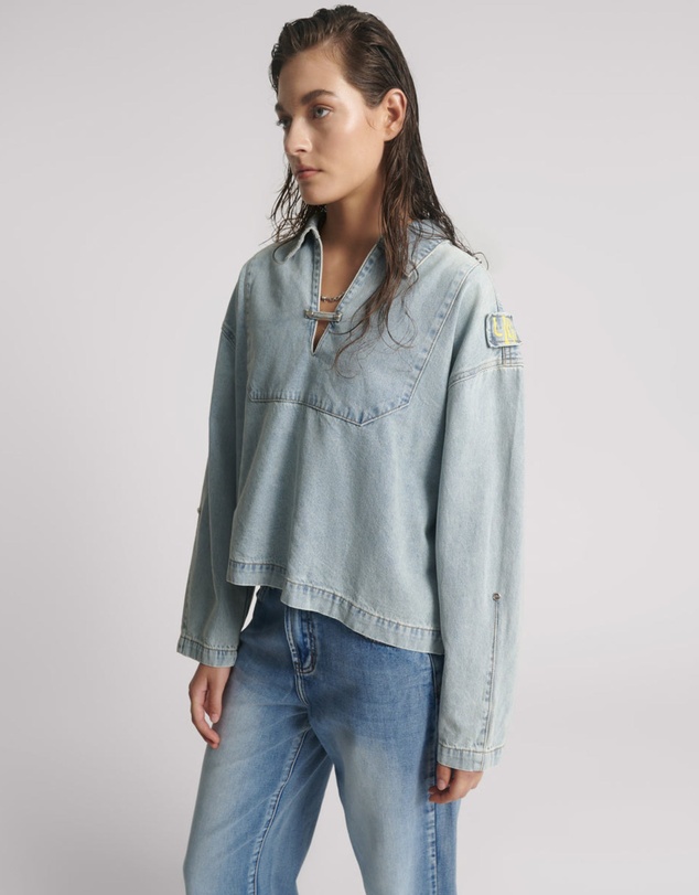ONE TEASPOON - Retro Pullover Denim Shirt - Soft Blue