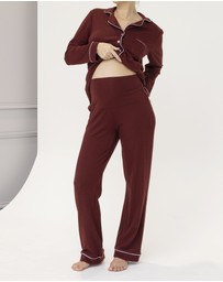 Angel Maternity - Larah Maternity Long Sleeve Winter Pyjama Set in Burgundy