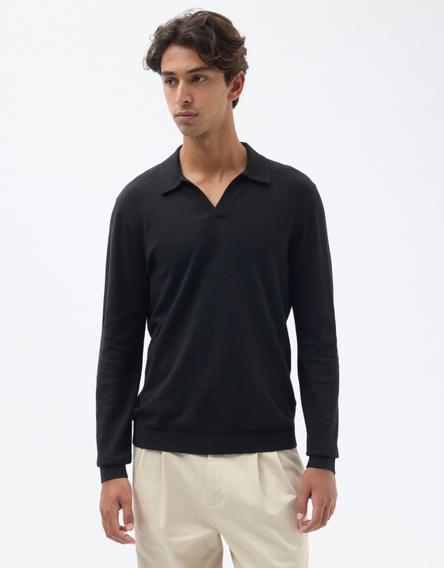 AERE - Linen Blend Knit Polo Long Sleeved