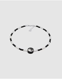 Elli Jewelry - Anklet Yin Yang with Glass Beads in 925 Sterling Silver
