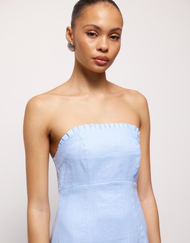 AERE - Cova Pleat Trim Linen Midi Dress