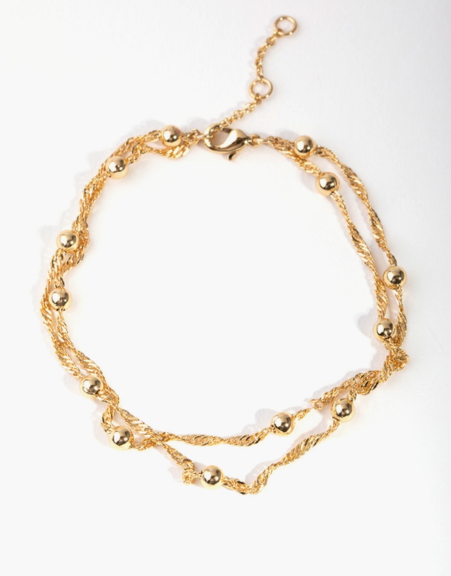 Lovisa - Gold Plated Double Chain & Ball Bracelet