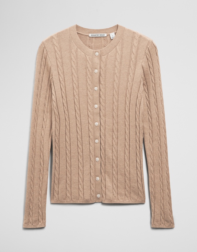 Country Road - Organically Grown Cotton Blend Cable Knit Cardigan